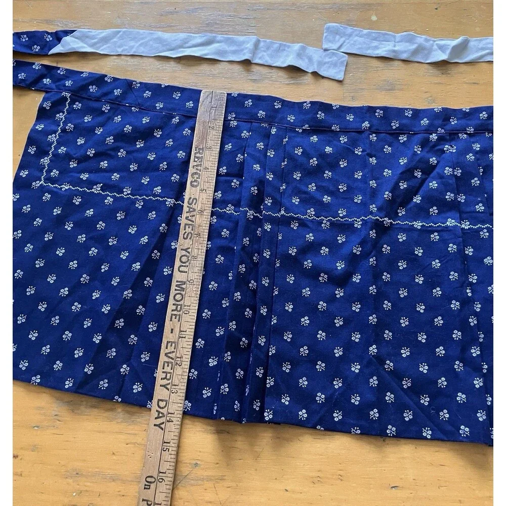 Vintage Apron Blue Floral Handmade MCM Kitchen Grandma Cottage Core Farmhouse